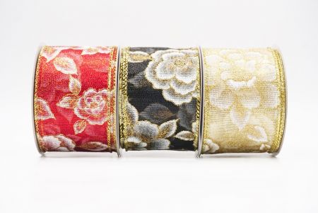 Ruban Noël Luxe Floral Doré avec Fil